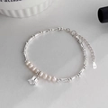 S925 sterling silver lily of the valley bracelet with freshwater pearls and bamboo chain - Lily Of The Valley Pearl Bracelet (C159)