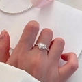 S925 sterling silver heart ring featuring lace edges and beaded band for women - Adjustable Open / Silver