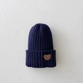Bonnet en tricot bleu marine pour bébé avec patch ours et protection auditive - Bleu marine