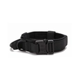 Tactical black nylon large dog collar featuring heavy duty metal buckle and control handle - Black