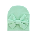 Mint green newborn baby beanie featuring a large bow and ribbed knitted texture - 0-6 Months / Mint Green