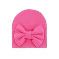 Bright magenta newborn knit hat with a large bow detail made of ribbed fabric - 0-6 Months / Rose Red