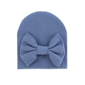 Newborn baby knitted hat with oversized bow decoration in denim blue soft ribbed fabric - 0-6 Months / Navy Blue