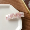 Pink marble acetate 8.5cm rectangular spring hair clip with glossy finish - Floral Pink