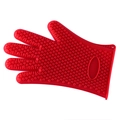 Red silicone oven mitt with anti-slip heart texture for heat resistant kitchen protection - Red