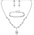 Silver bridal jewelry set with sparkling rhinestones, necklace, bracelet and earrings - 16# Silver Round & Water Drop Combo