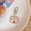 Cute cartoon girl head acrylic keychain pendant in beige and brown for bag decoration - Open Mouth Girl