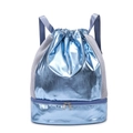 Blue metallic drawstring gym bag with wet dry separation and breathable mesh base - One Size / Light Blue
