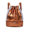 Metallic bronze drawstring sports bag with white mesh sides and bottom shoe compartment - One Size / Champagne