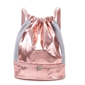 Rose gold drawstring gym bag with metallic finish and wet dry storage compartment - One Size / Light Pink