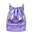 Metallic purple drawstring sports backpack with grey mesh and bottom dry-wet compartment - One Size / Light Purple