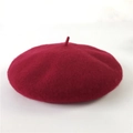 Deep red wool felt beret hat for women with minimalist plain winter accessory design - M (56-58cm) / Burgundy