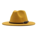 Gelber Wollfilz Fedora Hut mit schwarzem Gürtel und Metallschnalle, Vintage Winterhut. - Erwachsene 56-58cm / Gelb