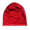 Red knit beanie featuring silver metal studs and spikes for a hip-hop streetwear style - One Size / Red