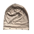 Beige knit beanie hat featuring punk style silver cone metal rivets decoration - One Size / Off White