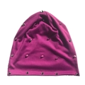 Dark purple knit beanie featuring silver metal rivets in a street punk style finish - One Size / Fuschia