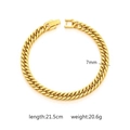 7mm gold-plated stainless steel Cuban link bracelet, 21.5cm length and 20.6g weight - Classic Curb Chain Style (B-001) / Gold