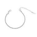 Detail of adjustable stainless steel wheat chain bracelet with lobster clasp on white background - Rope Chain Style (B-009) / Steel