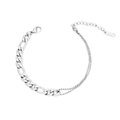Detalle de pulsera de cadena figaro y doble cuenta en plata con cierre de langosta - Estilo de Cadena Empalmada (B-013) / Color Acero