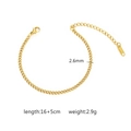 Detail of 2.6mm gold stainless steel wheat chain bracelet with lobster clasp and tag - Thin Curb Chain Style (B-018) / Gold