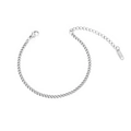 Detailed close-up of stainless steel wheat chain bracelet with lobster clasp and extension - Thin Curb Chain Style (B-018) / Steel