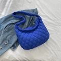 Blue quilted padded shoulder bag for women with soft cloud design and matching denim jacket - Blue