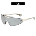 Futuristic silver metal wrap sunglasses with grey mirror lens C6 variant - Silver Frame Silver Mirror Lens (C6)