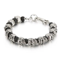 Punk skull bracelet with black lava stone beads and silver steel charms for men - Silver Skull with Black Lava Stone (KB135970-Z)