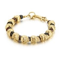 Men's punk skull bracelet with tiger eye beads and golden stainless steel accents - Gold Skull with Dark Brown Tiger Eye (KB136001-Z)