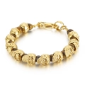Men's tiger eye stone bead bracelet with gold skull accents and a lobster clasp - Gold Skull with Yellow Tiger Eye (KB135978-Z)
