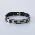 Verstelbare schakelarmband van zwart en zilver wolfraamstaal met een vouwsluiting - Zwart en Zilver (KB186895-TS)