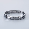 Detail van de minimalistische H-vormige zwarte wolfraamstalen armband met gladde afwerking - Zilverstaal Kleur (KB186896-TS)