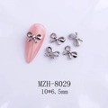 Silver bow nail charm with ribbon design and 10x6.5mm size detail for manicure art - Silver Drooping Bow Style (8029)