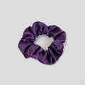 Macro shot of dark purple satin scrunchie showing glossy texture and pleats - Satin 35 (Dark Purple)