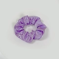 Macro view of lavender satin scrunchie showing glossy silk texture and pleated design - Satin 3 (Taro Purple)