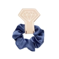Detail of dark blue satin scrunchie on diamond display card with silky texture - With Card / Royal Blue
