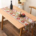 Detailed close-up of knitted Christmas table runner with reindeer and festive patterns - Knit Reindeer Style