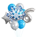 Set di palloncini compleanno Frozen blu e argento con numero 6 e fiocchi di neve - Palloncino Fiocco di Neve Numero 6