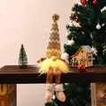 Glow Christmas gnome doll with golden knit hat and warm LED lights on a shelf - Long Leg Style / Gold Long Leg Style A (Wavy Pattern)