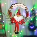 Handmade Christmas wreath with Santa doll, red berries, LED lights and Merry Christmas banner - Large Branch Santa