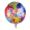 Detailed view of an 18-inch colorful Happy Birthday round aluminum foil balloon decoration - 18 Inch N (Ribbon Stars)