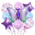 Set di palloncini compleanno a farfalla sfumata con stelle viola e palloncini in alluminio - Set Farfalla Viola e Verde