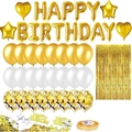 Set completo di palloncini Happy Birthday dorati con stelle filanti e coriandoli a stella - Set Oro