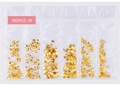 Detailed view of MDHZ-20 6-slot package with gold geometric metal nail art studs - Pyramid Rectangle Style (MDHZ-20)