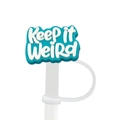 Blue and white silicone straw cover for 8-10mm cups with Keep It Weird text - 7-Keep it weird