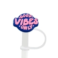 Blue silicone straw cover with pink 'Good Vibes Only' lettering for Stanley cups - 14-GOOD VIBES ONLY