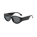 Retro thick-frame oval cat eye sunglasses in classic glossy black with dark grey lenses - Black Frame Black Grey Lens
