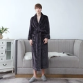 Dunkelgrauer langer Flanell-Bademantel für Herren aus dickem Fleece mit Gürtelverschluss - M / Hurrikan-Schwarz (Herren)