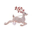 Christmas reindeer brooch in rose gold with red crystals and a white pearl drop - Pearl Reindeer