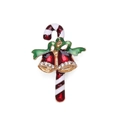 Christmas enamel candy cane brooch with red bells and green bow on gold plating - Candy Cane Bells
